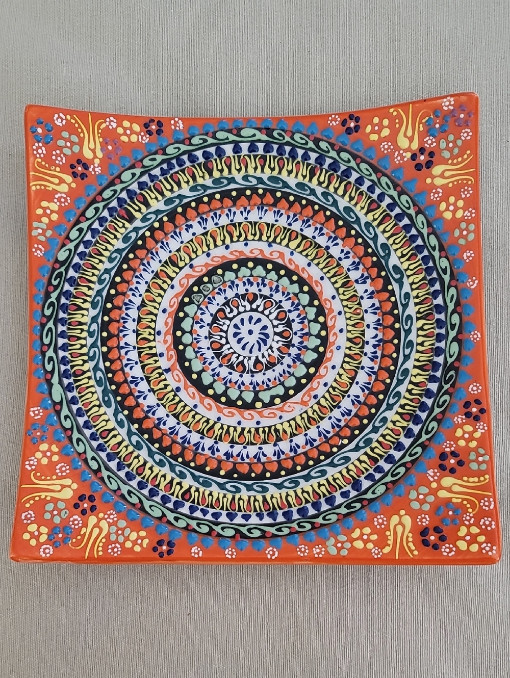 Hand-Painted Ceramic Mandala Decorative Plate